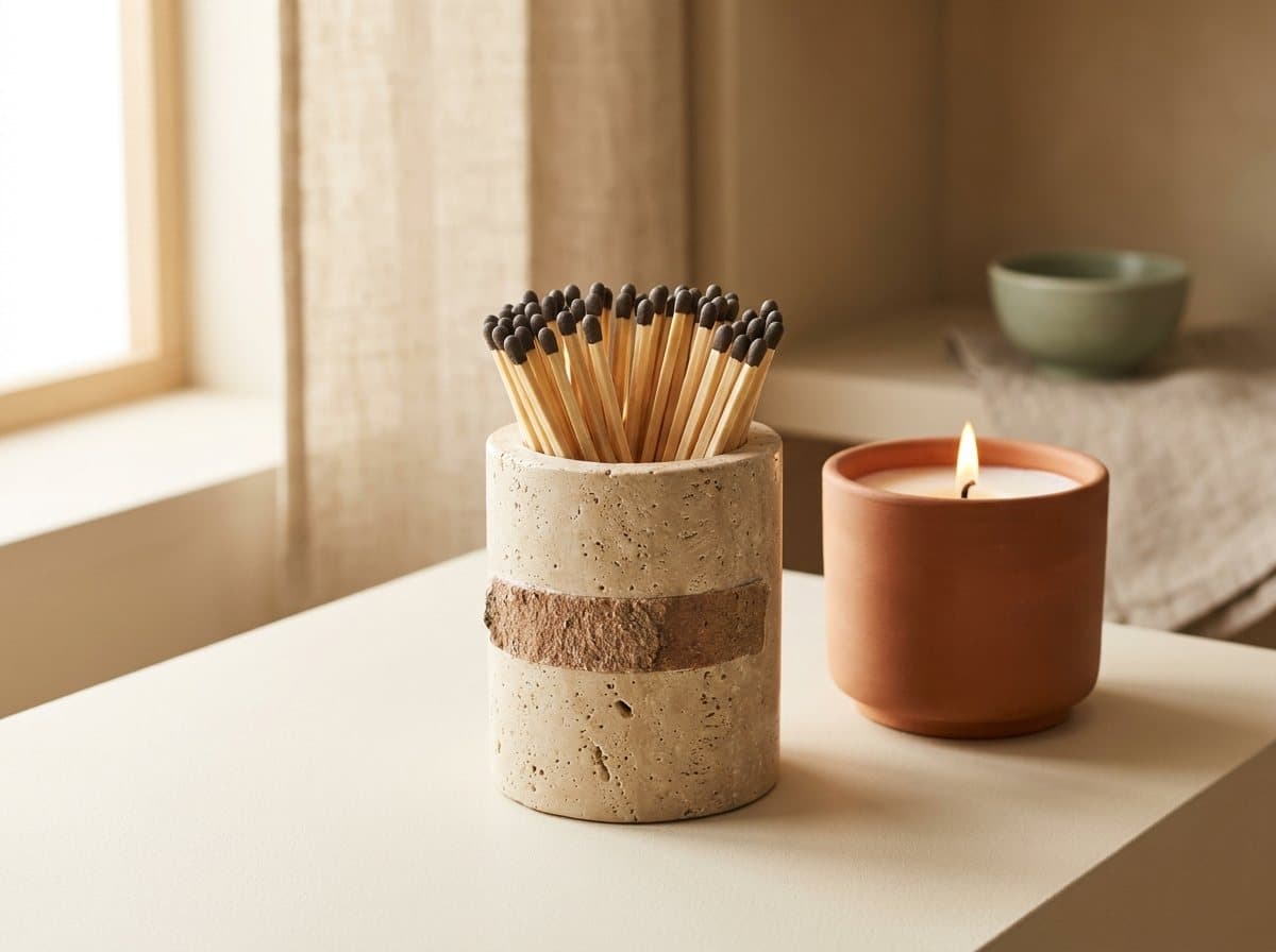Travertine Match Holder